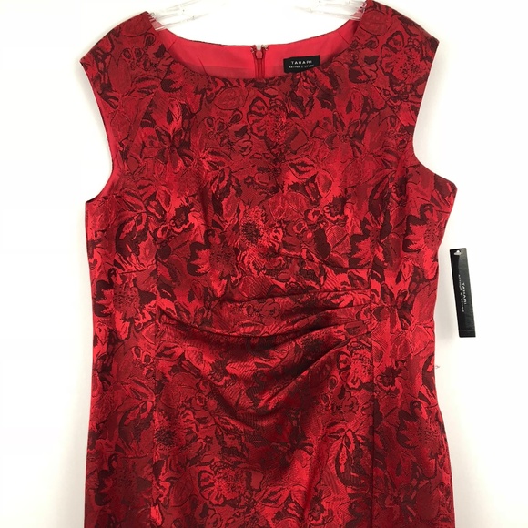 Tahari by ASL Side Ruche Jacquard Sheath Dress 14 - Picture 2 of 8